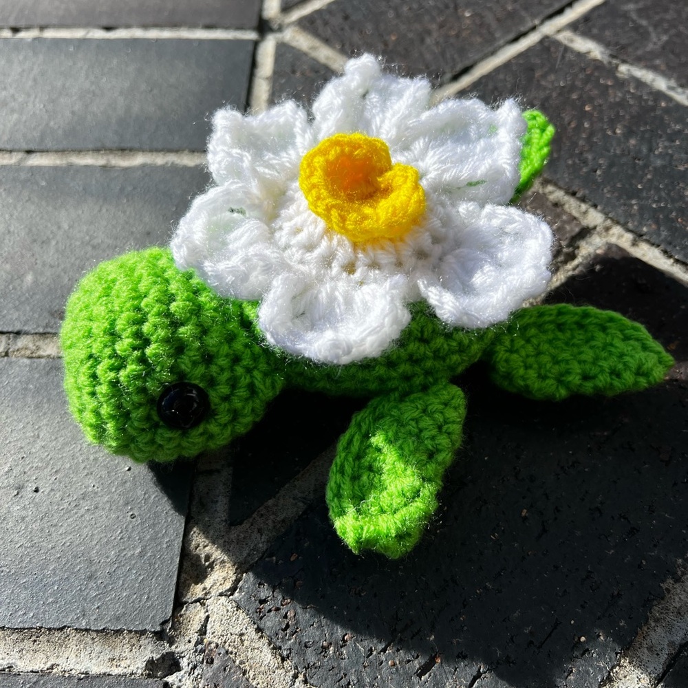 Hand Crocheted Daffodil Flower Sea Turtle Stuffed Animal Plushie!